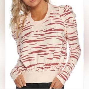 Free People Women's Zaza Zebra Print Puff Long Sleeve Sweater Size XS
